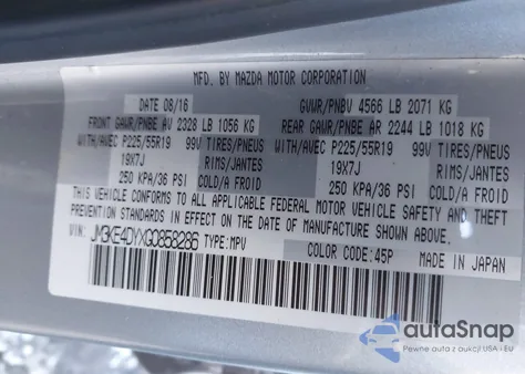 2016 Mazda Cx-5 Grand Touring from USA, damaged, VIN JM3KE4DYXG0858286